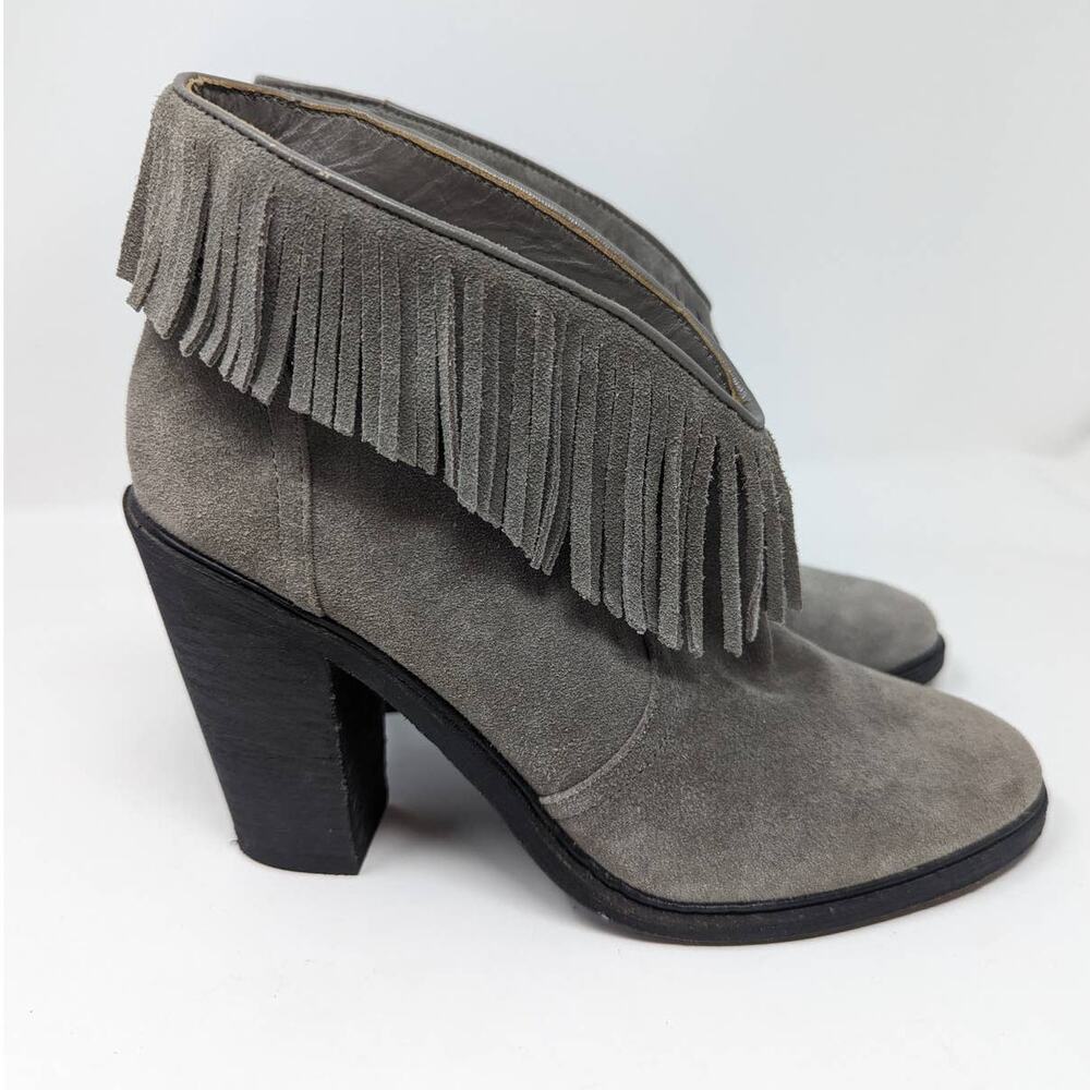 Joie Suede Fringe Ankle Booties Gray Size 37.5 - Picture 14 of 14